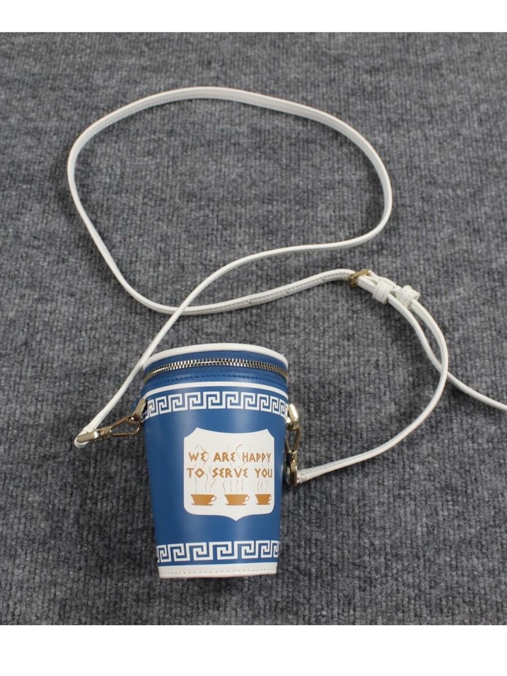 Kate Spade Blue & White Coffee Cup Crossbody Bag with Gold Accents - Picture 2 of 7